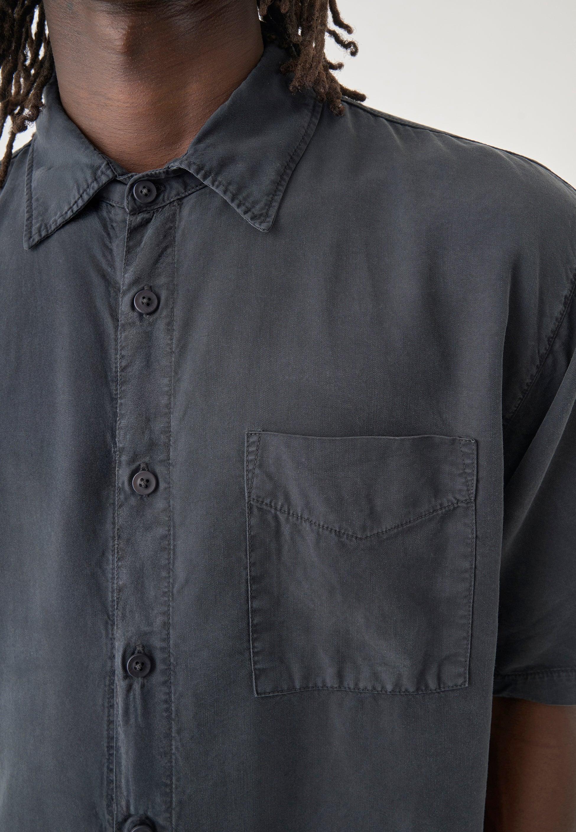Cleptomanicx Blue Graphite Oversized Easy Shirt Kurzarm Hemd Herren grau